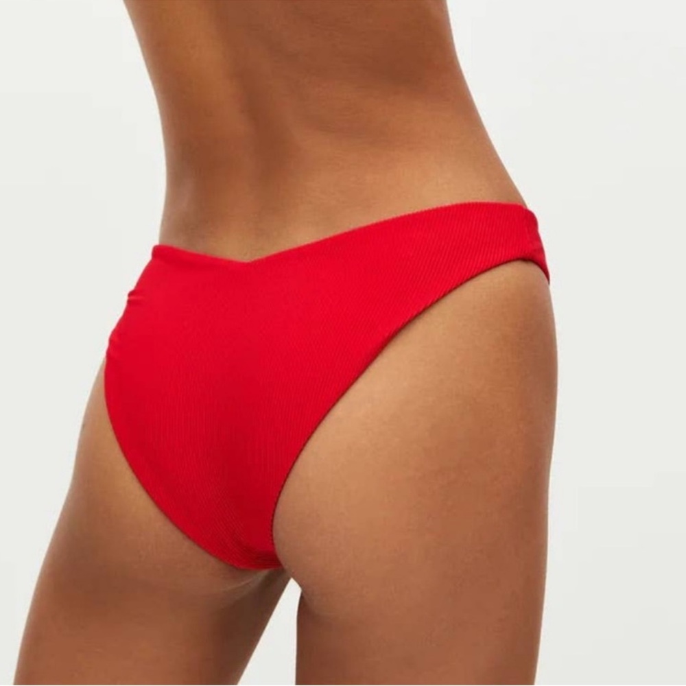Beach Riot Red Ribbed V-Waist Bikini Bottom - Picture 2 of 6